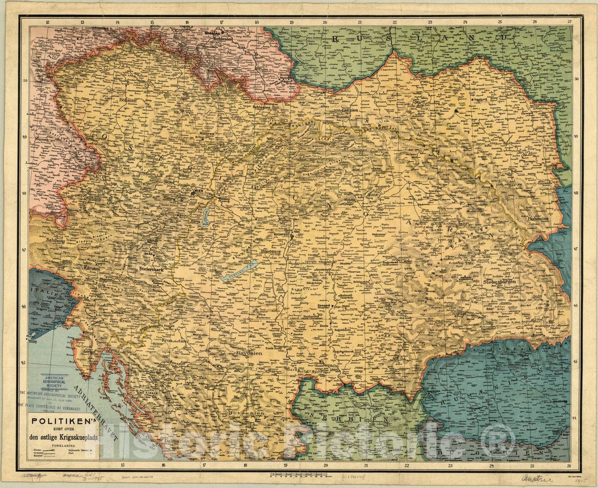 Map : Austria 1915, Politiken's kort over den ?stlige krigsskueplads , Antique Vintage Reproduction