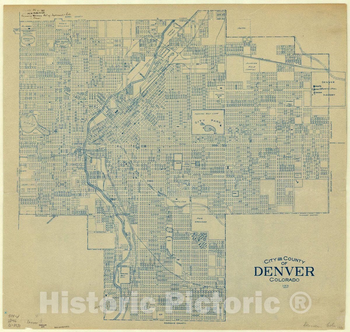 Map : Denver, Colorado 1931, City and County of Denver, Colorado, 1931, Antique Vintage Reproduction