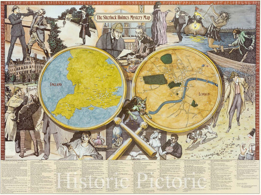 Map : World 1987, The Sherlock Holmes mystery map , Antique Vintage Reproduction