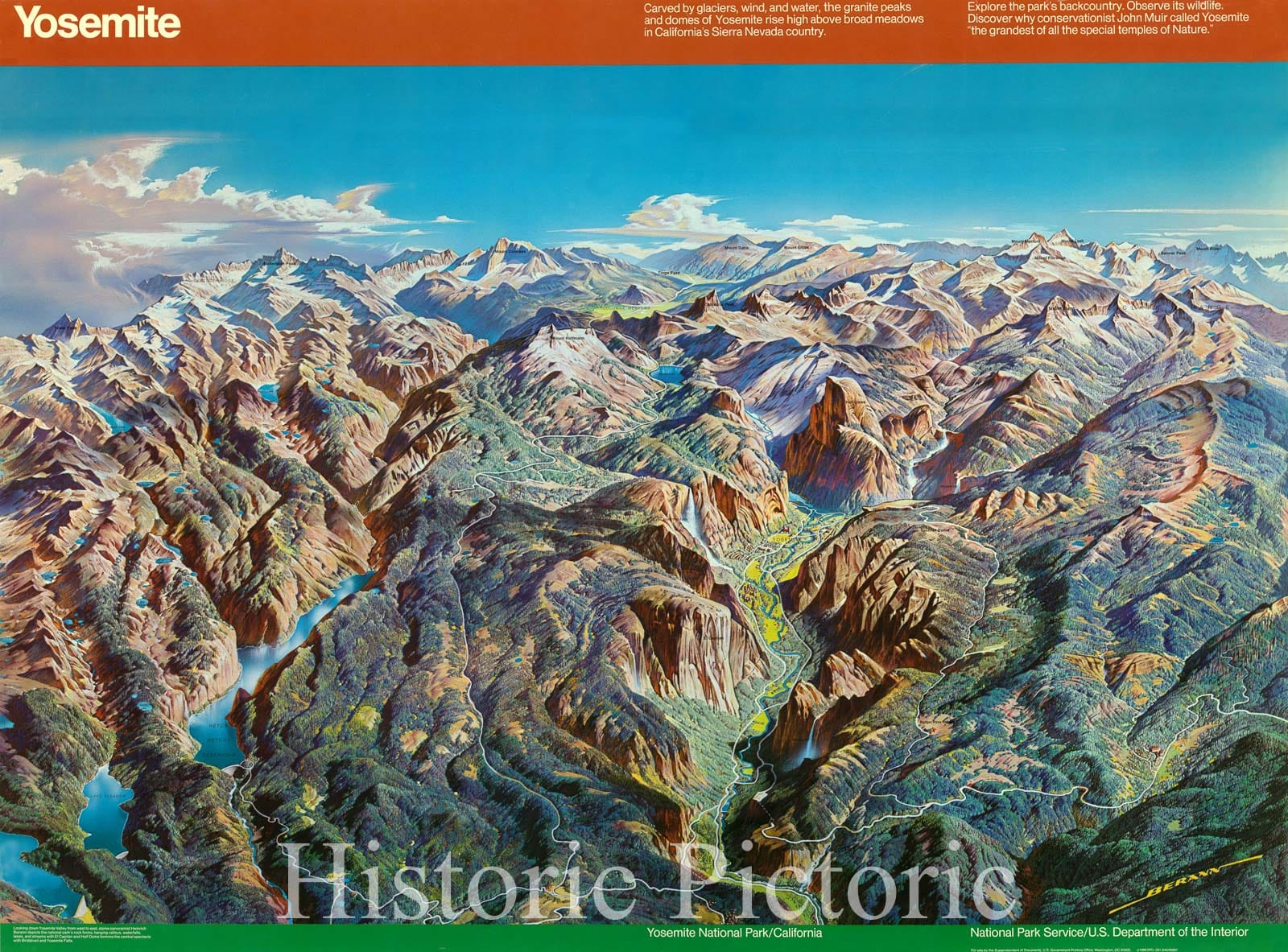 Map : Yosemite, California 1988, Yosemite National Park, California , Antique Vintage Reproduction