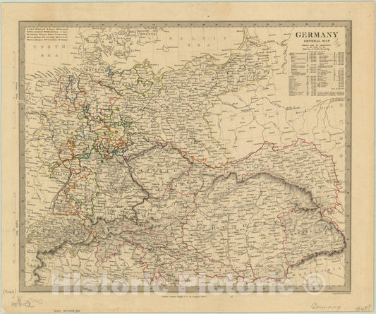 Map : Germany 1845, Germany general map , Antique Vintage Reproduction