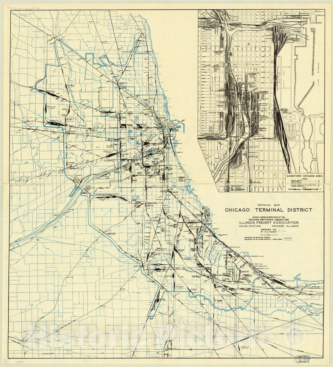 Map : Chicago, Illinois 1950, Official map, Chicago Terminal District , Antique Vintage Reproduction