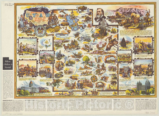 Map : Utah 1945, Friendly Utah, a scenic and historical map 1847-1945 , Antique Vintage Reproduction