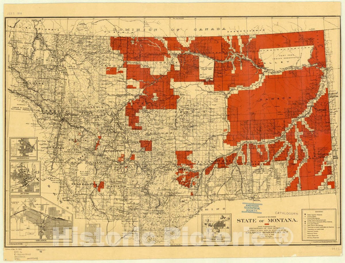 Map : Montana 1912, Antique Vintage Reproduction
