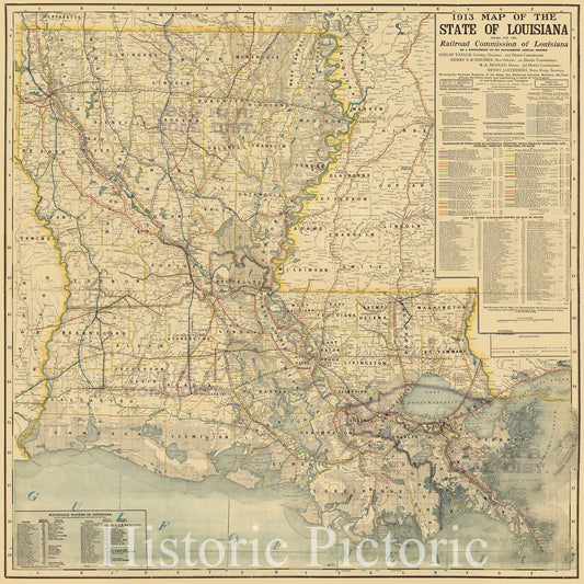 Map : Louisiana 1913, 1913 map of the state of Louisiana , Antique Vintage Reproduction