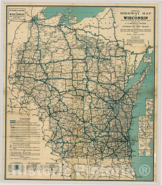 Map : Wisconsin 1927 2, Antique Vintage Reproduction