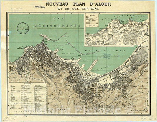 Map : Algiers, Algeria 1912, Nouveau plan d'Alger et de ses environs , Antique Vintage Reproduction