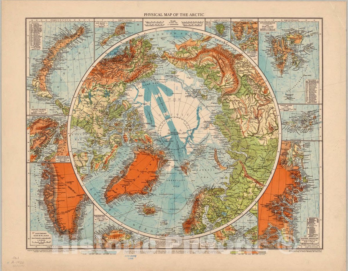 Map : Arctic 1930, Physical map of the arctic , Antique Vintage Reproduction