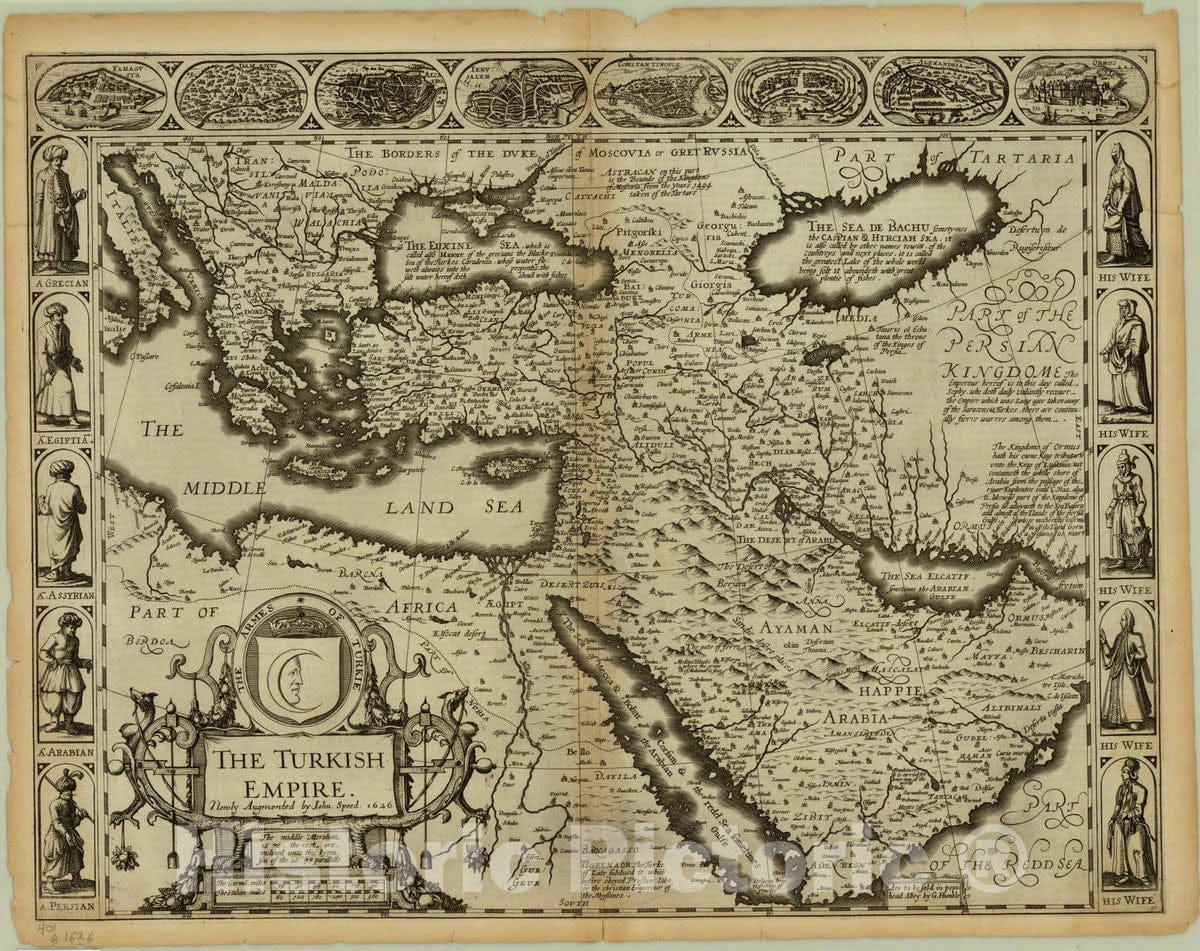 Map : Turkish Empire 1626, The Turkish empire , Antique Vintage Reproduction