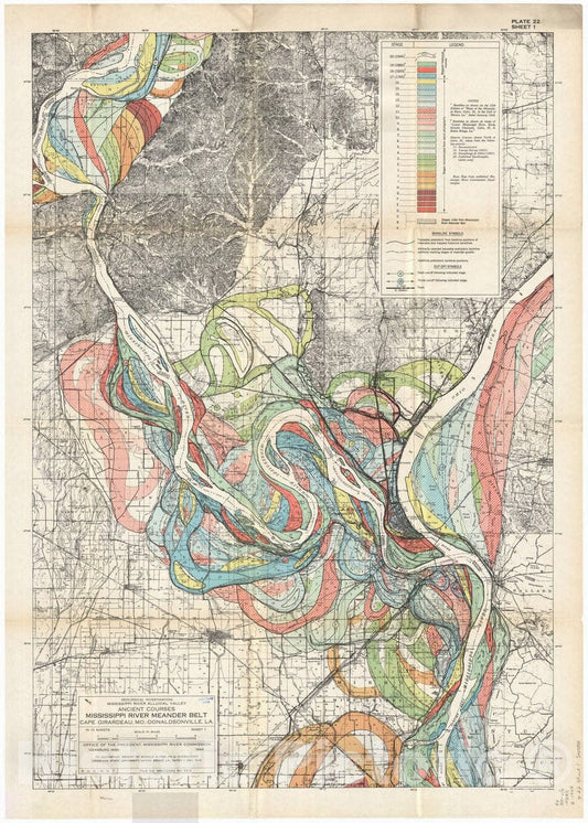 Map : Lower Mississippi River 1944 3, Geological investigation of the alluvial valley of the lower Mississippi river , Antique Vintage Reproduction