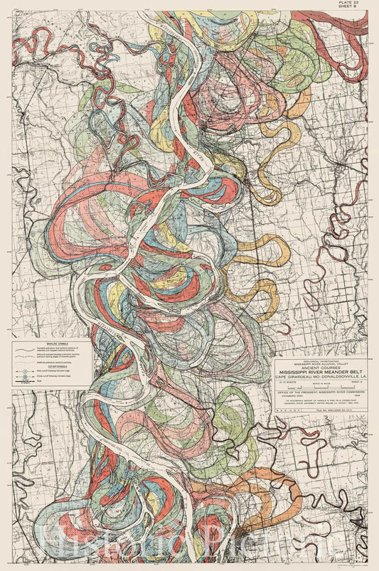 Map : Lower Mississippi River 1944 9, Geological investigation of the alluvial valley of the lower Mississippi river , Antique Vintage Reproduction