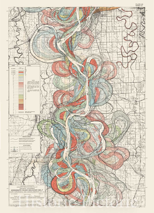 Map : Lower Mississippi River 1944 10, Geological investigation of the alluvial valley of the lower Mississippi river , Antique Vintage Reproduction