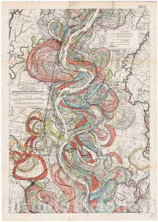 Map : Lower Mississippi River 1944 11, Geological investigation of the alluvial valley of the lower Mississippi river , Antique Vintage Reproduction