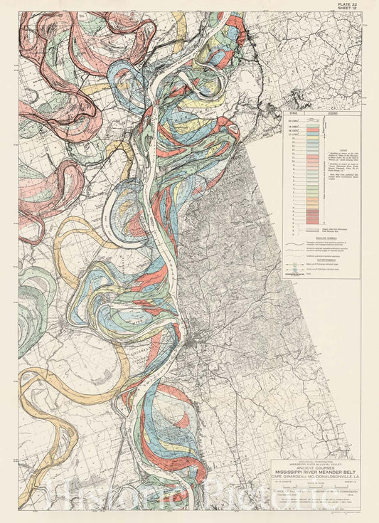Map : Lower Mississippi River 1944 14, Geological investigation of the alluvial valley of the lower Mississippi river , Antique Vintage Reproduction