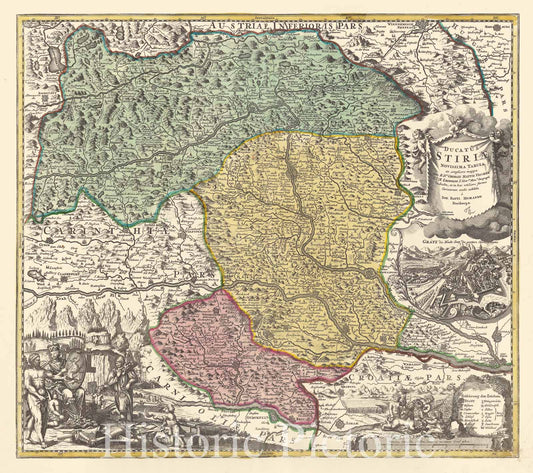 Map : Styria, Austria 1710, Ducatus Stiriae novissima tabula , Antique Vintage Reproduction