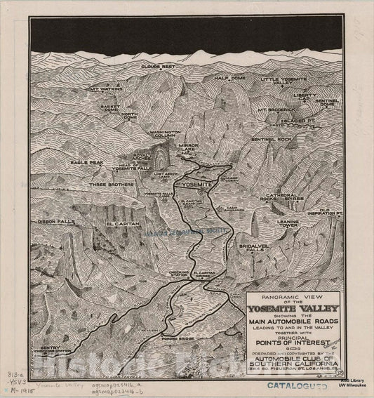 Map : Yosemite Valley, California 1915, Antique Vintage Reproduction