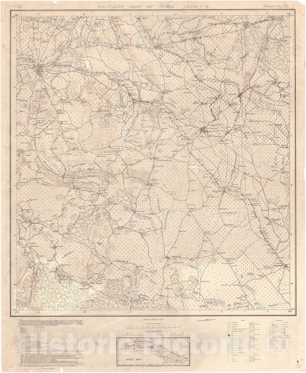 Map : Cuba 1906 88, Military map of Cuba , Antique Vintage Reproduction