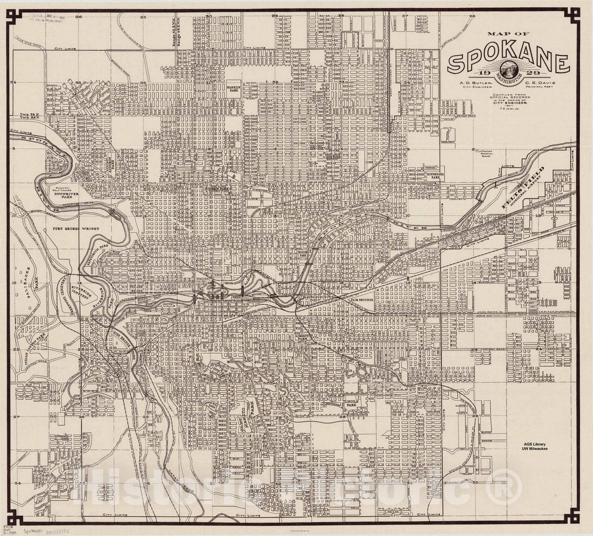 Map : Spokane Washington 1929, Map of Spokane Washington ; 1929 , Antique Vintage Reproduction