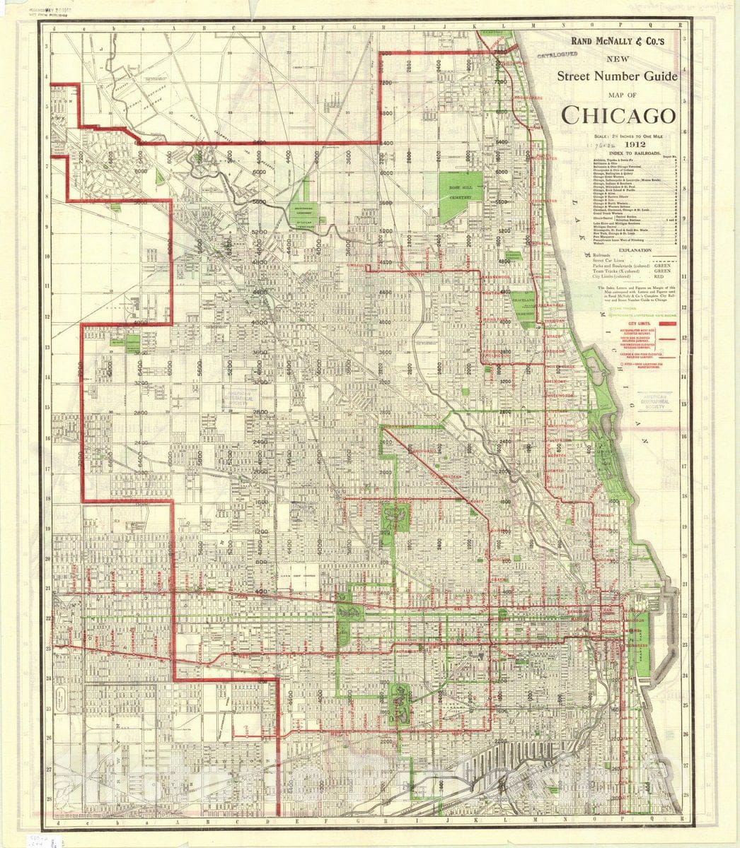 Map : Chicago (Illinois) 1912, street number guide 2, Rand McNally & Co.s new street number guide map of Chicago , Antique Vintage Reproduction