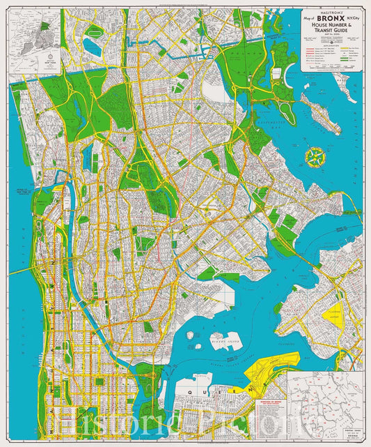 Map : Bronx, New York 1959, Hagstrom's map of Bronx, N.Y. City, house number & transit guide , Antique Vintage Reproduction