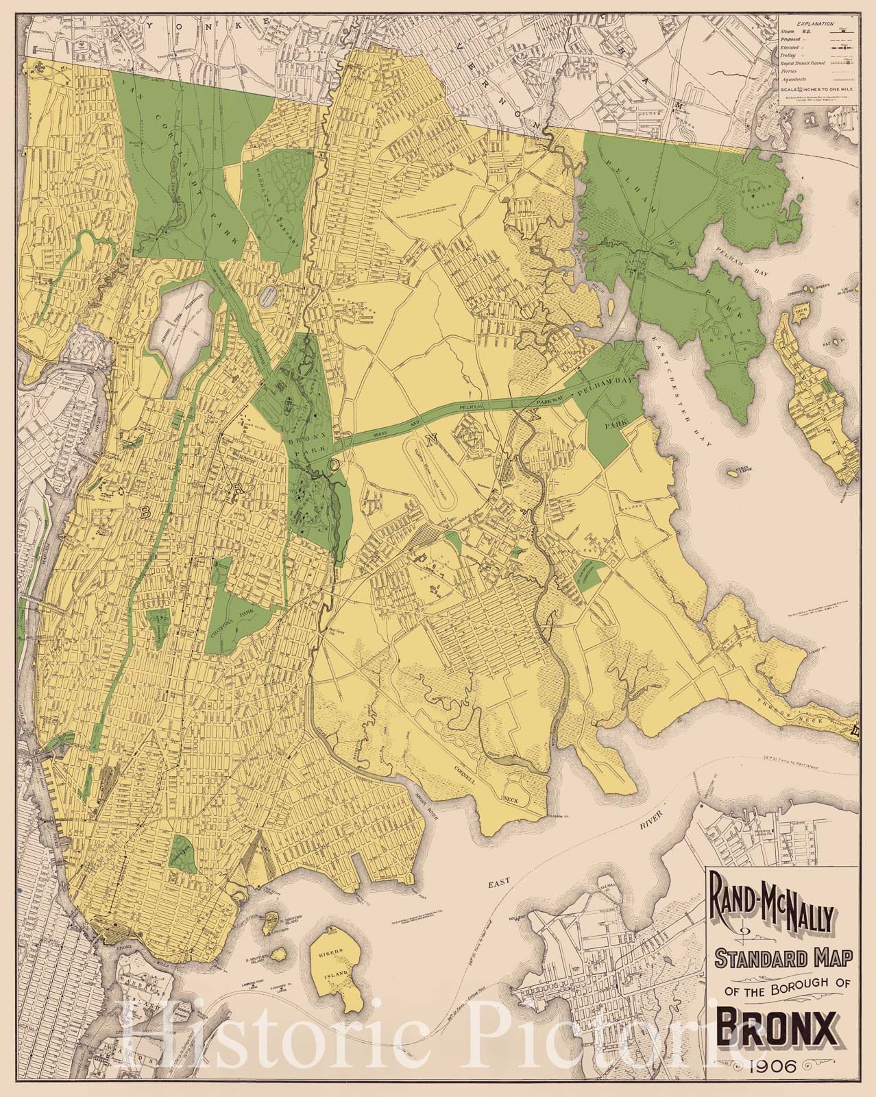 Map : Bronx, New York 1906, Rand-McNally standard map of the borough of Bronx , Antique Vintage Reproduction