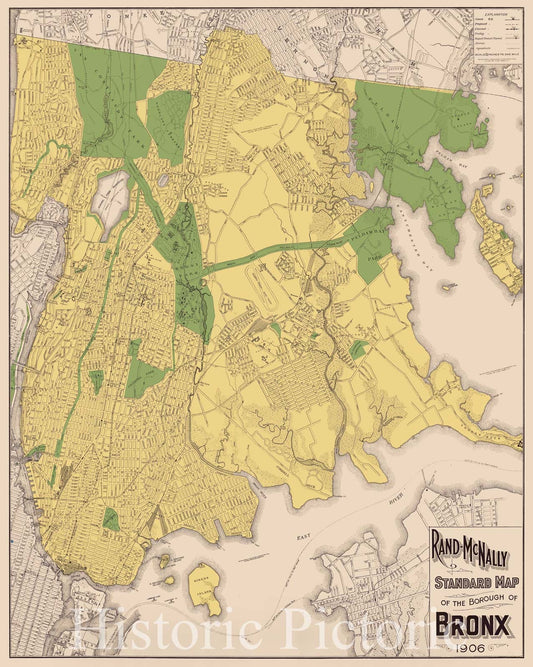 Map : Bronx, New York 1906, Rand-McNally standard map of the borough of Bronx , Antique Vintage Reproduction
