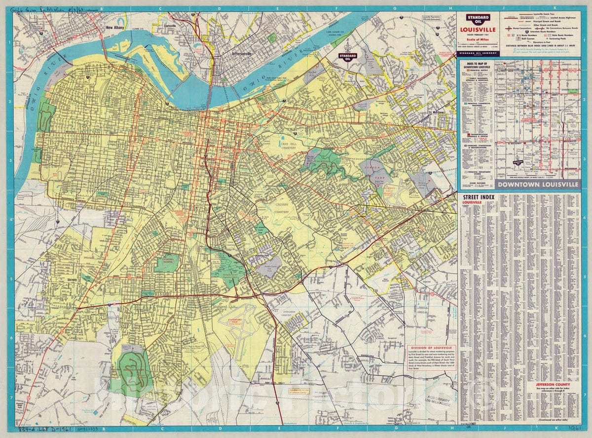 Map : Louisville, Kentucky 1961 2, Louisville , Antique Vintage Reproduction