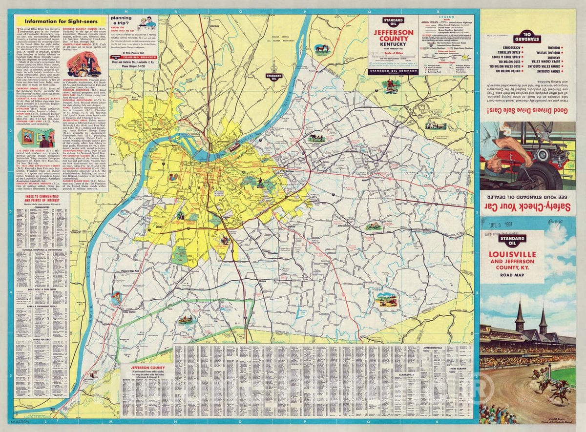 Map : Louisville, Kentucky 1961 1, Louisville , Antique Vintage Reproduction