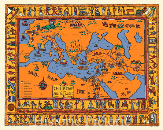 Map : Mediterranean Region 1926, A child's map of the ancient world : [Mediterranean Region and Near East] , Antique Vintage Reproduction