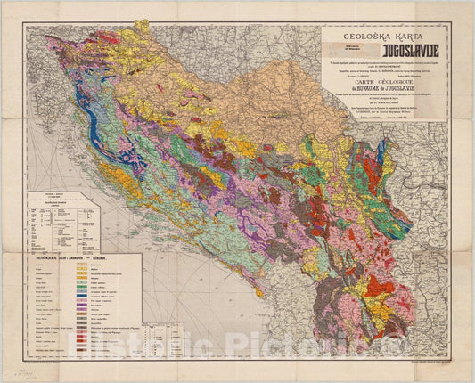 Map : Yugoslavia 1931, Geoloska karta Kraljevine Jugoslavije , Antique Vintage Reproduction