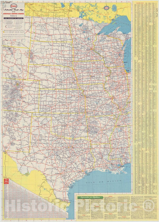 Map : United States 1949 1, Central and western United States and adjacent Canada interstate map , Antique Vintage Reproduction
