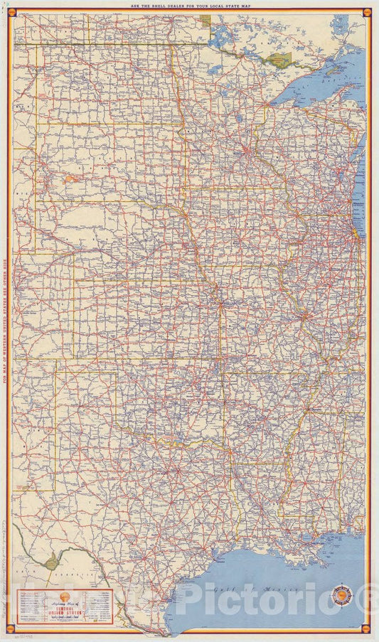 Map : United States 1950 2, Shell map of central and western United States , Antique Vintage Reproduction