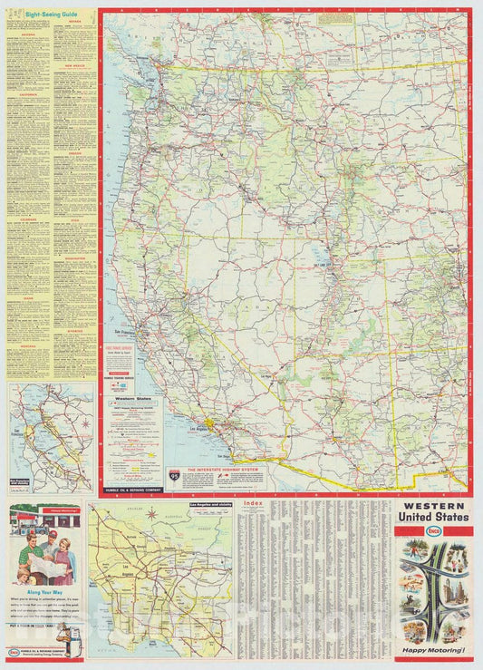 Map : United States 1967 2, Western United States : happy motoring! , Antique Vintage Reproduction