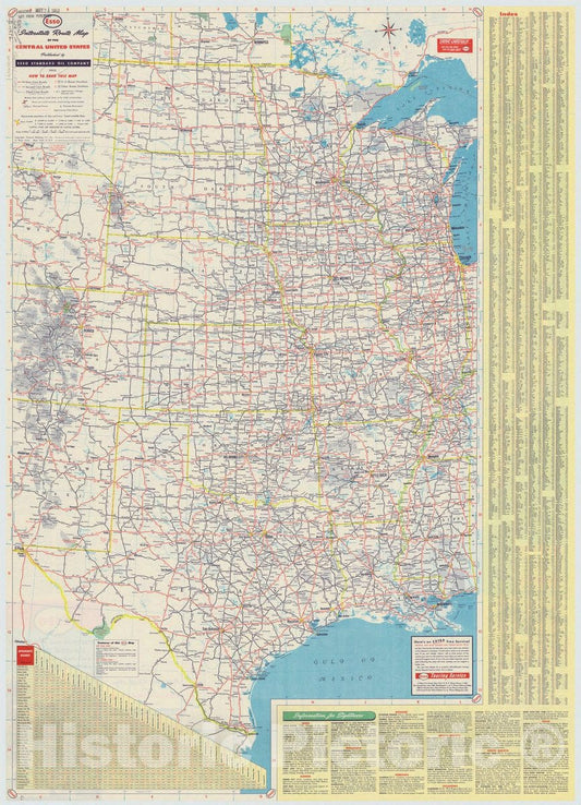 Map : United States 1952 1, Central and western United States and adjacent Canada interstate map , Antique Vintage Reproduction
