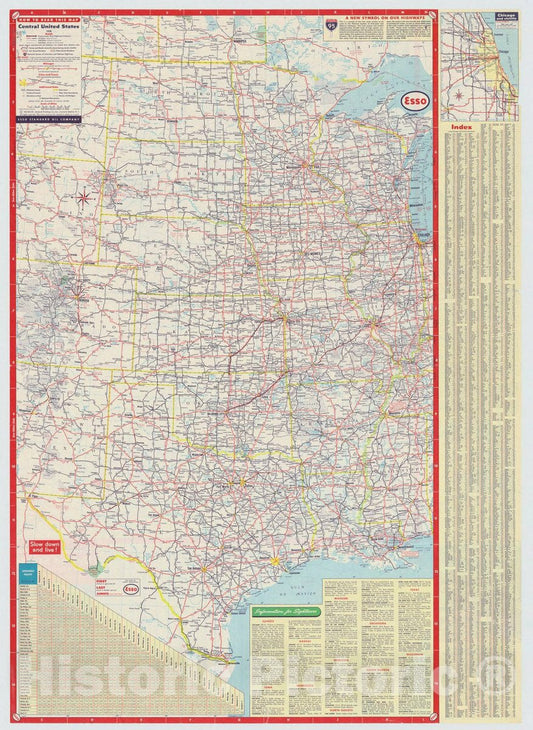 Map : United States 1958 1, Central and western United States and adjacent Canada interstate map, Antique Vintage Reproduction