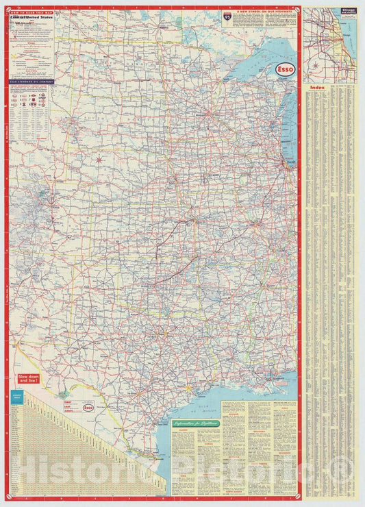 Map : United States 1959 2, Central and western United States and adjacent Canada interstate map , Antique Vintage Reproduction