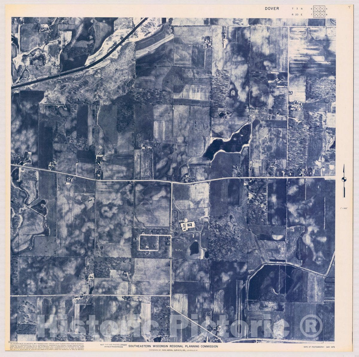Map : Dover T3 N6, R20 E7 1975, [Aerial photographs of southeastern Wisconsin] , Antique Vintage Reproduction