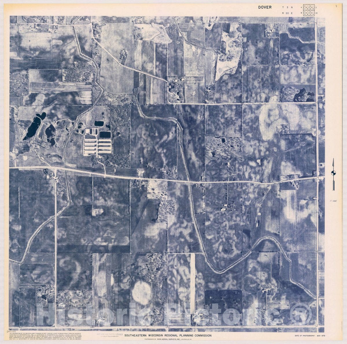 Map : Dover T3 N4, R20 E9 1975, [Aerial photographs of southeastern Wisconsin] , Antique Vintage Reproduction