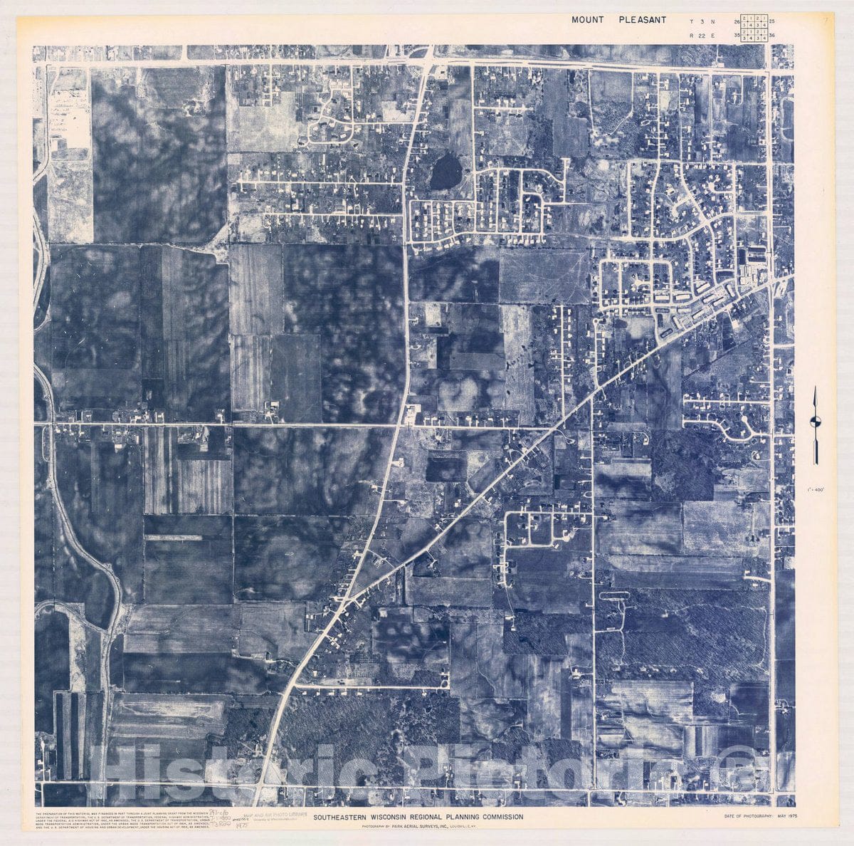 Map : Mount Pleasant T3 N26, R22 E35 1975, [Aerial photographs of southeastern Wisconsin] , Antique Vintage Reproduction