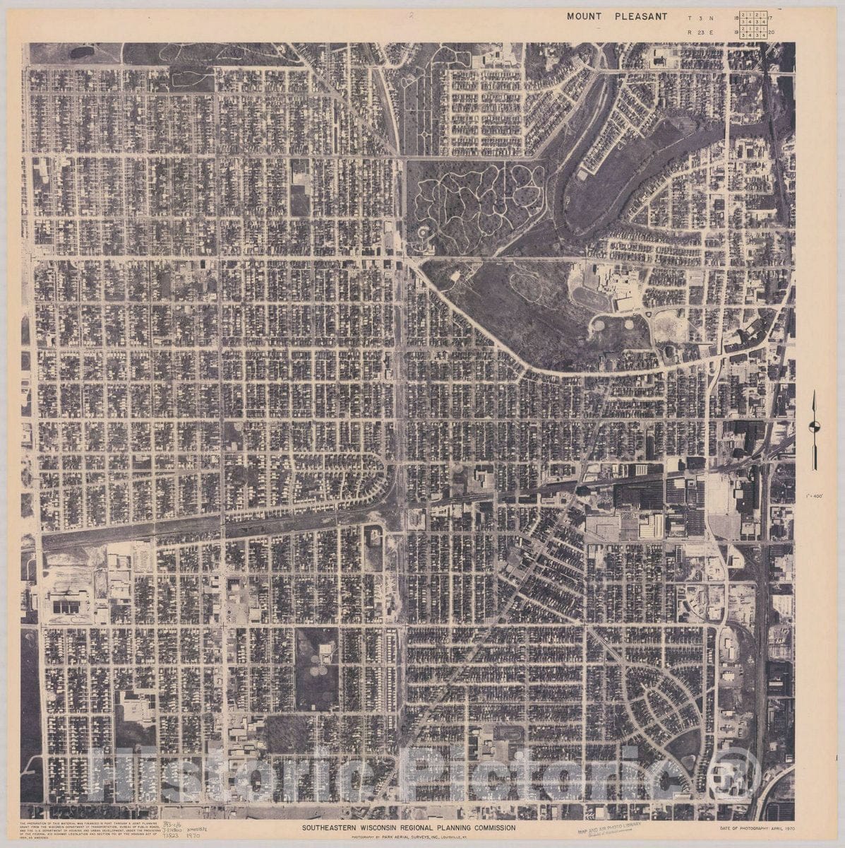 Map : Mount Pleasant T3 N18, R23 E19 1970, [Aerial photographs of southeastern Wisconsin] , Antique Vintage Reproduction
