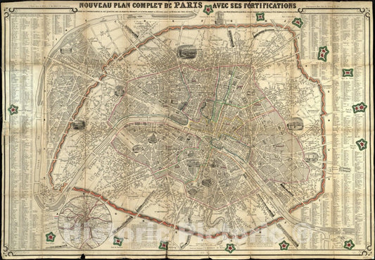 Map : Paris, France 1851, Antique Vintage Reproduction