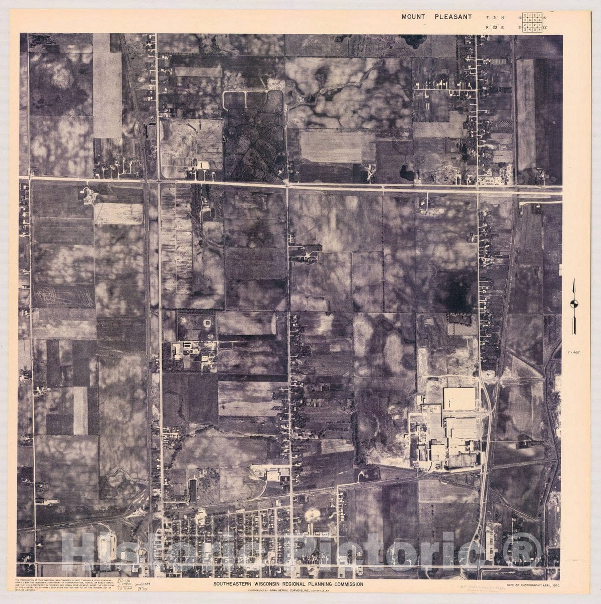 Map : Mount Pleasant T3 N16, R22 E21 1970, [Aerial photographs of southeastern Wisconsin] , Antique Vintage Reproduction