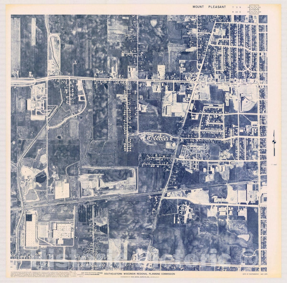 Map : Mount Pleasant T3 N14, R22 E23 1975, [Aerial photographs of southeastern Wisconsin] , Antique Vintage Reproduction