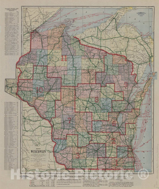 Map : Wisconsin 1917, Map of Wisconsin : with population and location of principal towns and cities according to the latest census , Antique Vintage Reproduction