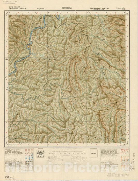 Map : Upper Chindwin and Myitkyina Districts, Burma, No. 83 O/N.E. 1933, India and adjacent countries, Antique Vintage Reproduction