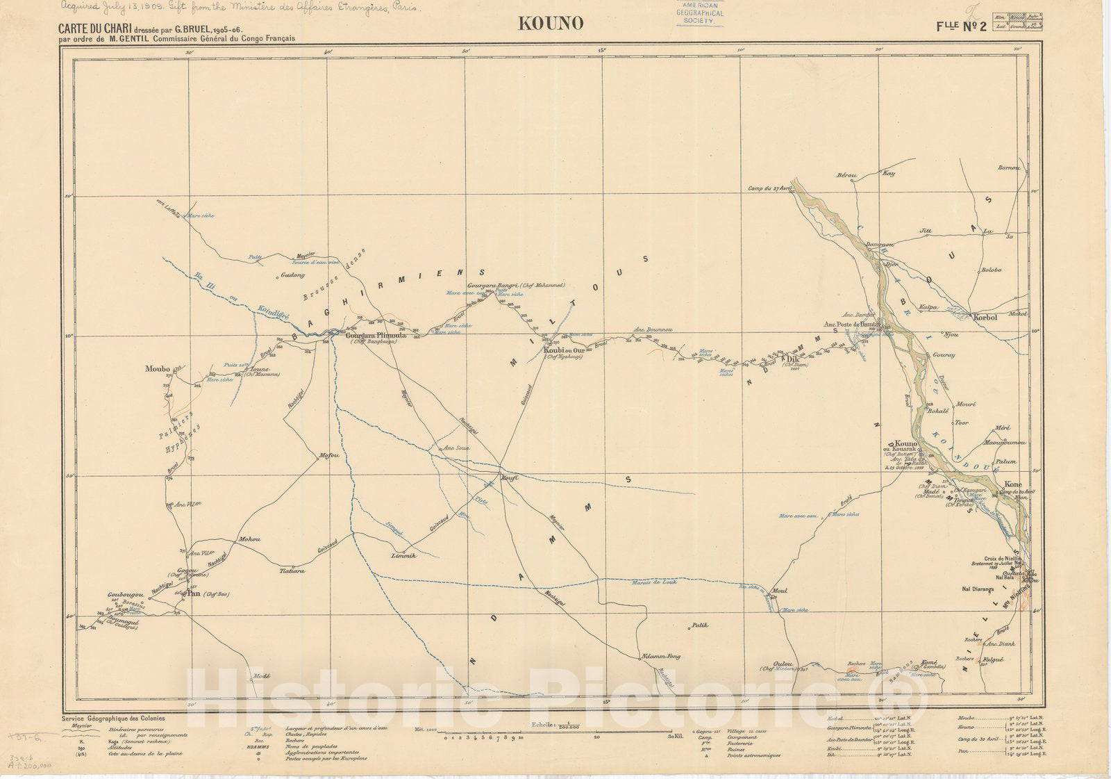 Map : Chari River, 1909 2, Carte du Chari , Antique Vintage Reproduction