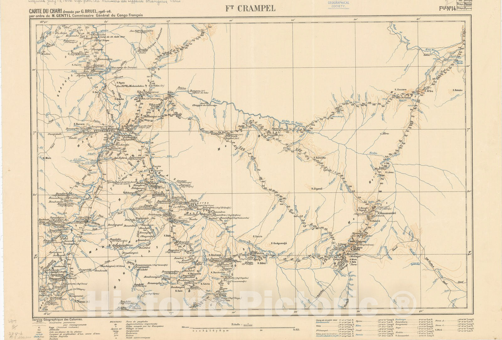 Map : Chari River, 1909 3, Carte du Chari , Antique Vintage Reproduction