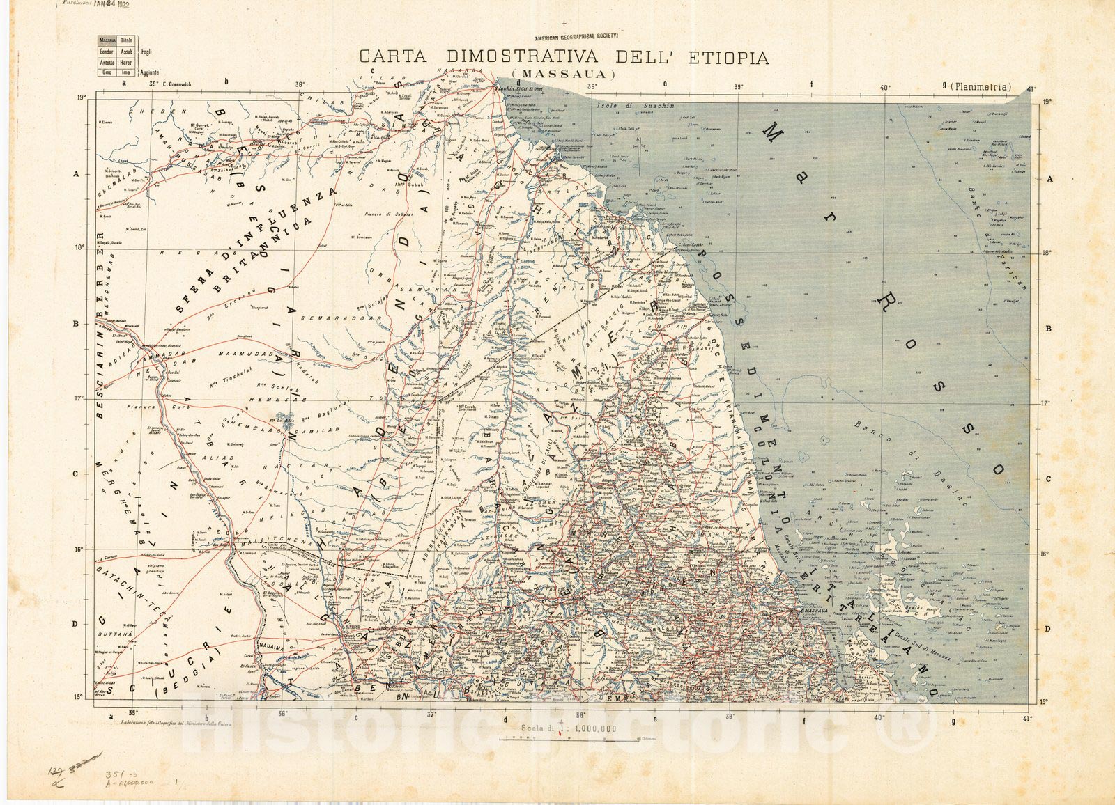 Map : Ethiopia 1894 2, Carta Dimostrativa dell'Etiopia (Massaua) , Antique Vintage Reproduction