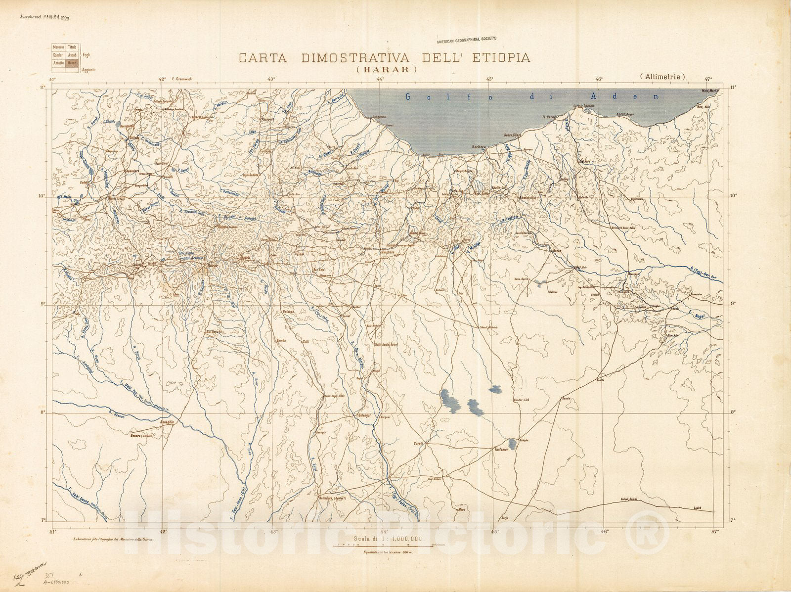 Map : Ethiopia 1894 3, Carta Dimostrativa dell'Etiopia (Harar) , Antique Vintage Reproduction