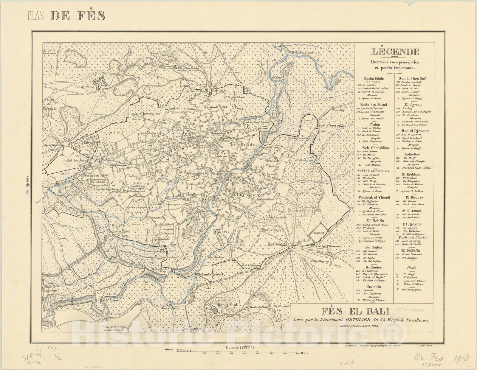 Map : Fes, Morocco 1913 2, Plan de Fes , Antique Vintage Reproduction